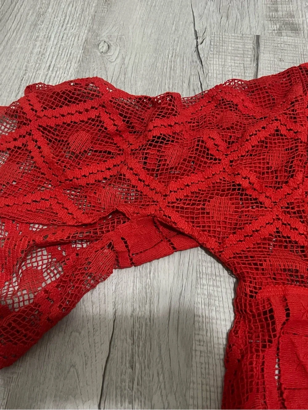 Free People One Size Women’s Red Crochet Swim Cover-Up Kimono
